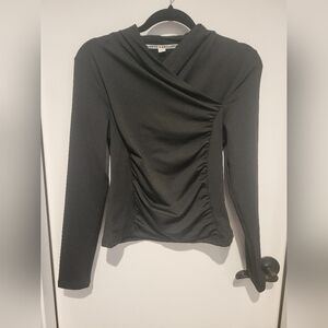 Exclusive Crossover Neckline Black Long Sleeve Top